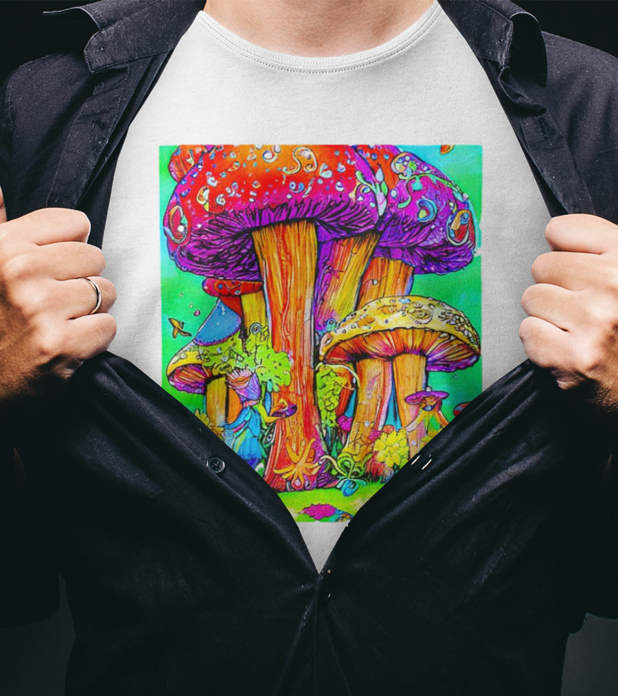 Multi Color Psychedelic Forest Mushrooms Fantasy T-Shirt