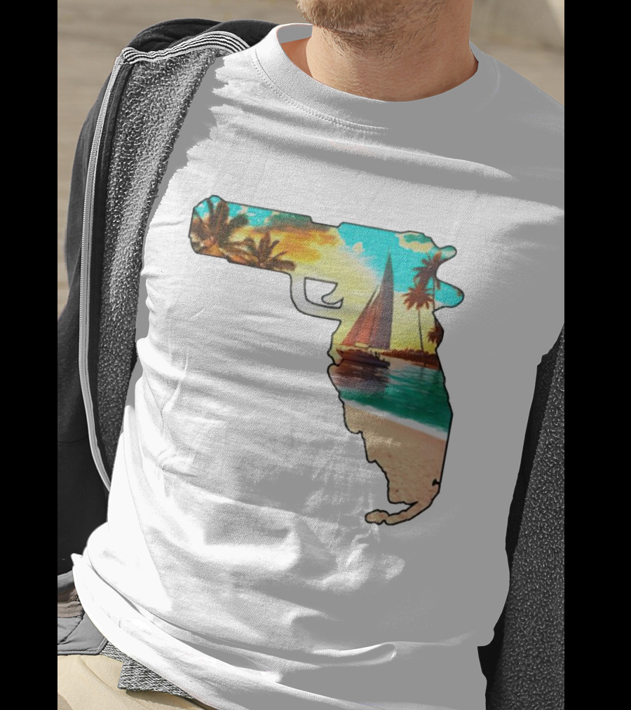 Florida Sunset Beach Sailboat Gun Shape T-Shirt