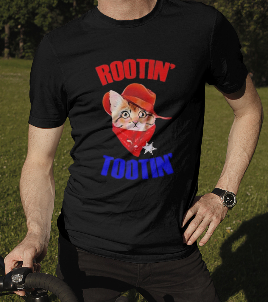 Rootin Tootin Cat Cowboy Vintage Red Hat And Bandana With Sheriff Star T-Shirt