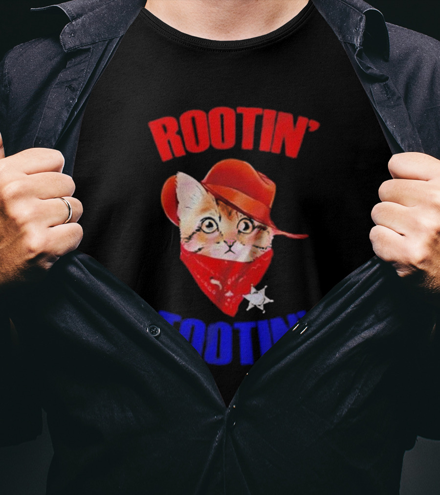 Rootin Tootin Cat Cowboy Vintage Red Hat And Bandana With Sheriff Star T-Shirt