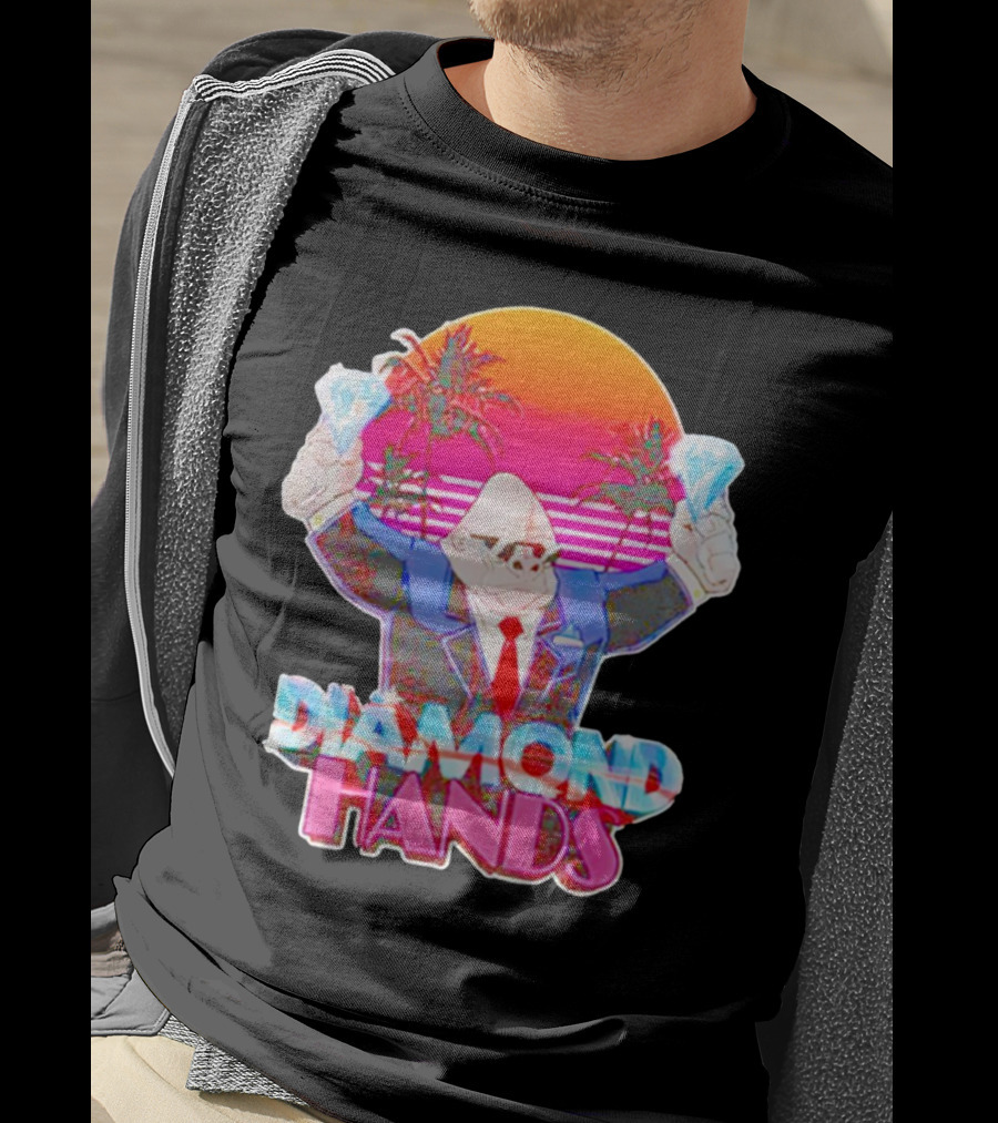 Diamond Hands Gorilla In Suit With Dollars And Vintage Sunset Background T-Shirt