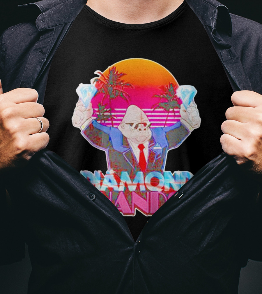 Diamond Hands Gorilla In Suit With Dollars And Vintage Sunset Background T-Shirt