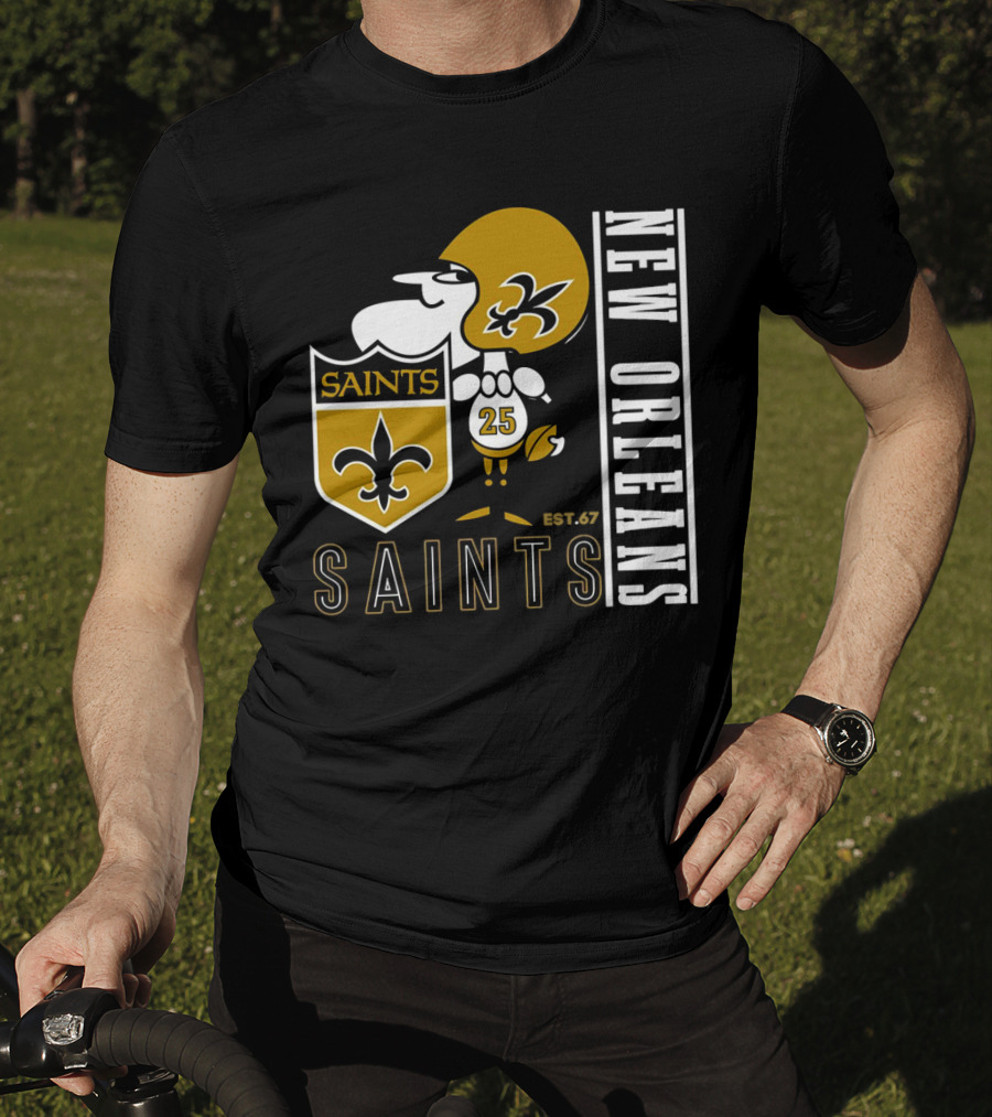New Orleans Saints Est.67 Mascot With Shield And Fleur-de-Lis T-Shirt