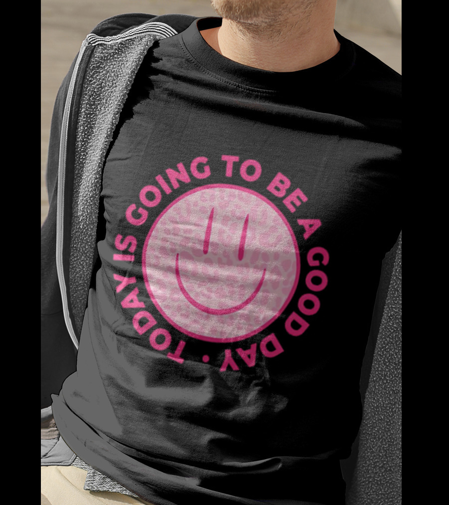 Preppy Pink Leopard Smiley Face Today Is Going To Be A Good Day T-Shirt