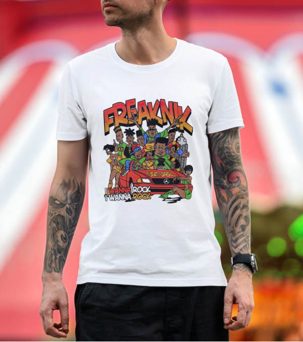 Premium T-Shirt: FreakNik I Wanna Rock Cartoon Characters in Red Car T-Shirt FreakNik I Wanna Rock Cartoon Characters in Red Car T-Shirt