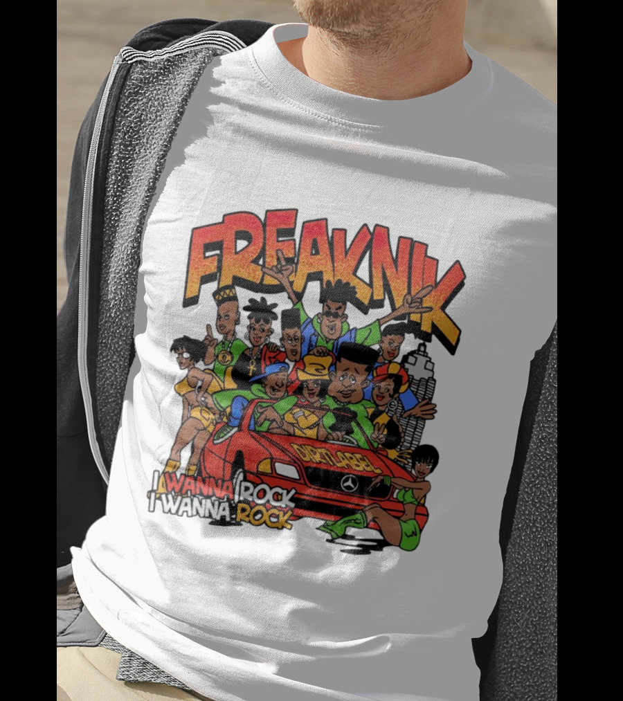 FreakNik I Wanna Rock Cartoon Characters In Red Car T-Shirt