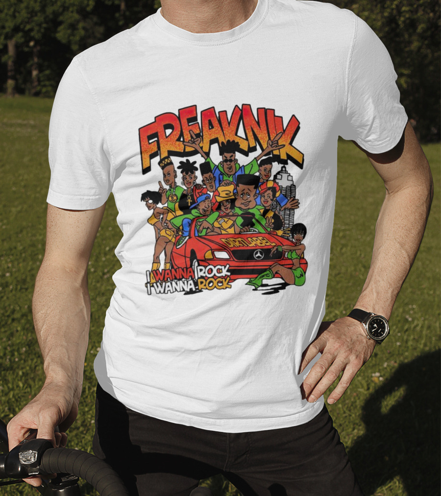 FreakNik I Wanna Rock Cartoon Characters In Red Car T-Shirt