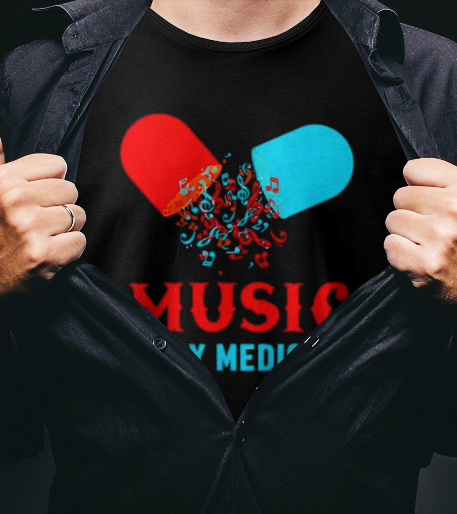Music Is My Medicine Capsule Musical Notes Explosion T-Shirt