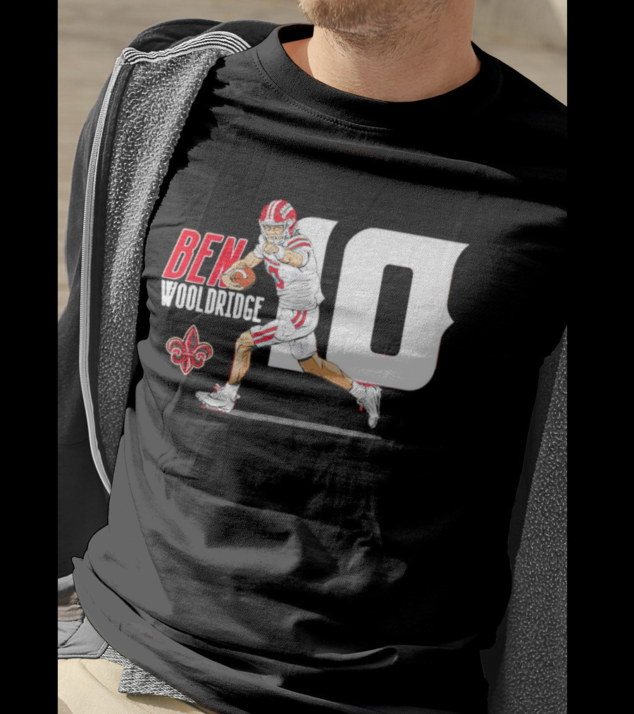 Ben Wooldridge Louisiana Ragin' Cajuns Number 10 Football Fleur-de-Lis Caricature T-Shirt