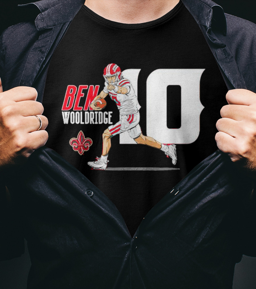 Ben Wooldridge Louisiana Ragin' Cajuns Number 10 Football Fleur-de-Lis Caricature T-Shirt
