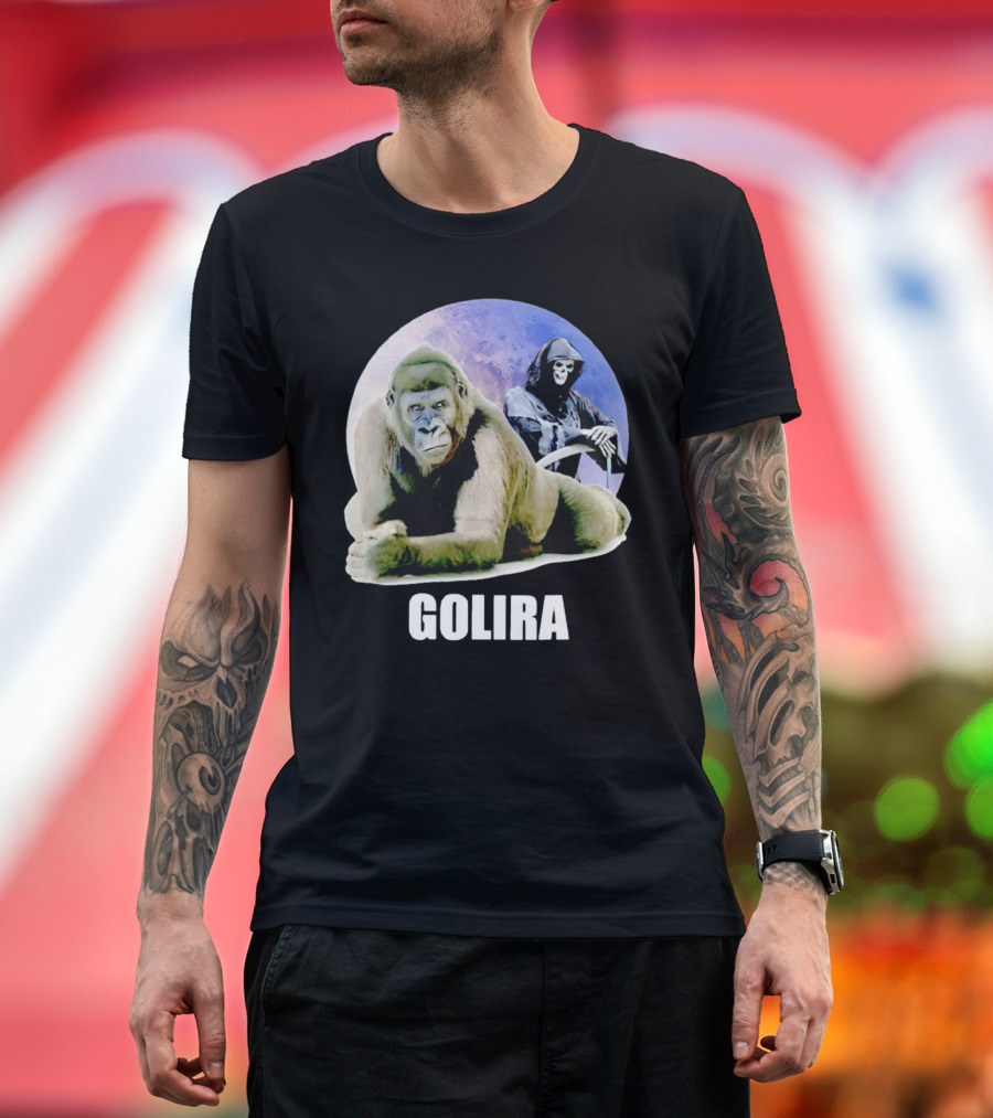 Gorilla with Grim Reaper in Cosmic Golira Scene T-Shirt