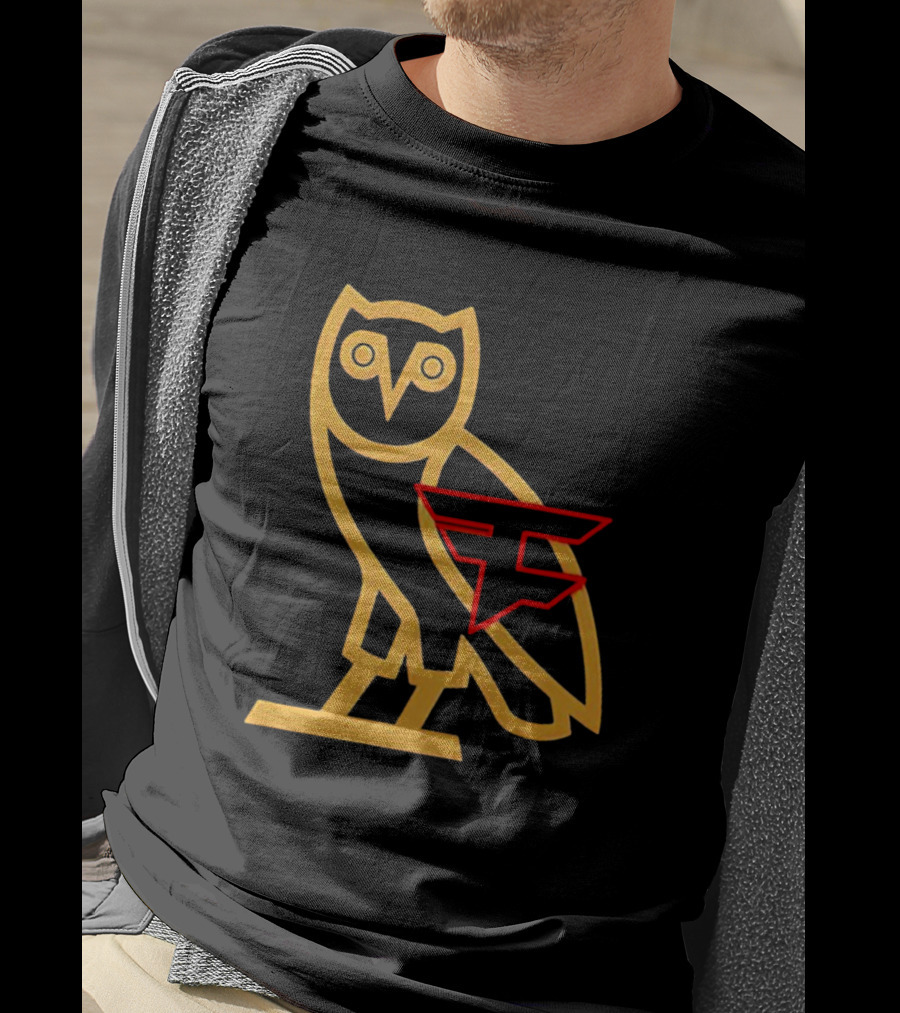 OVO X FaZe Clan OG Owl Red And Gold Logo Collaboration T-Shirt