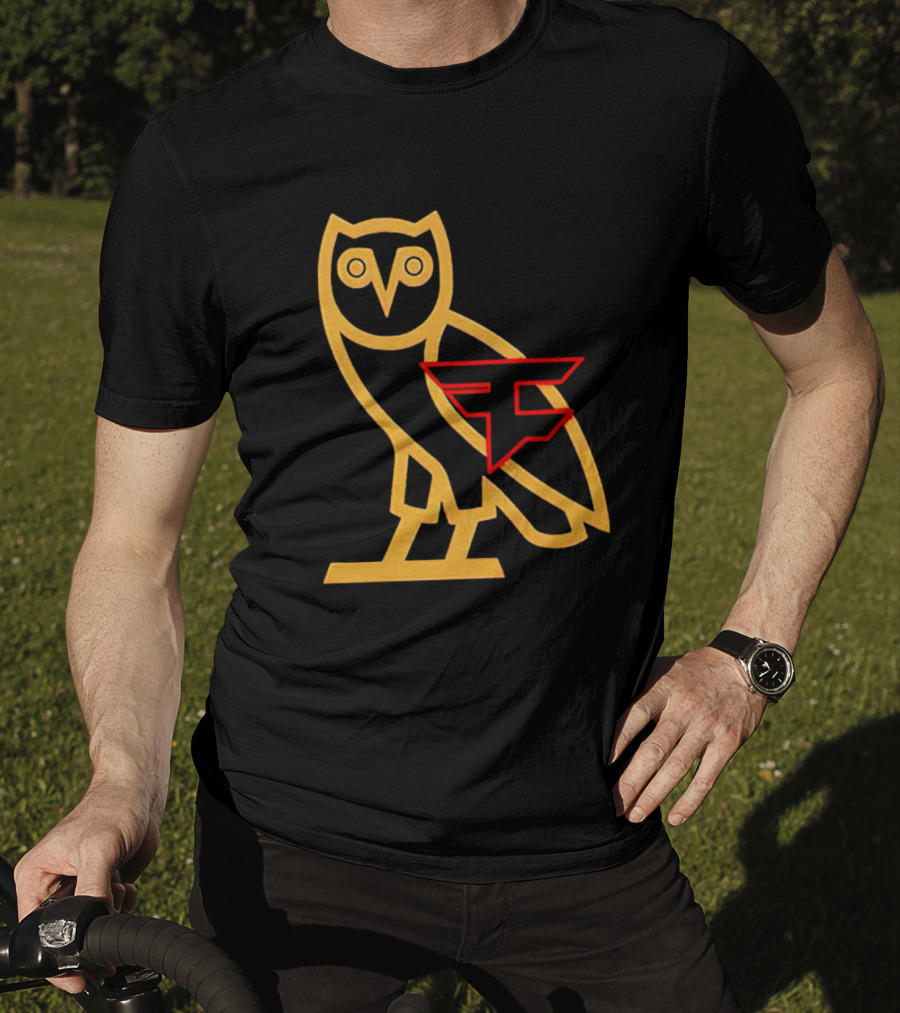 OVO X FaZe Clan OG Owl Red And Gold Logo Collaboration T-Shirt