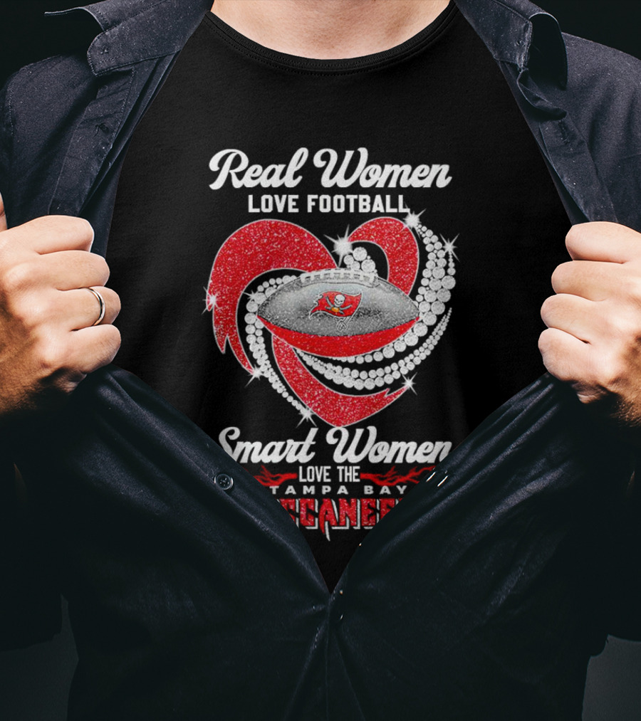 Real Women Love Football Smart Women Love The Tampa Bay Buccaneers Football Heart T-Shirt
