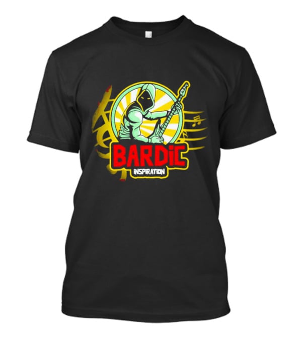Bardic Inspiration Musical Hooded Figure With Guitar And Notes T-Shirt