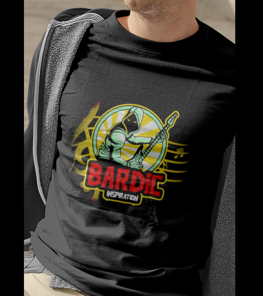 Bardic Inspiration Musical Hooded Figure With Guitar And Notes T-Shirt