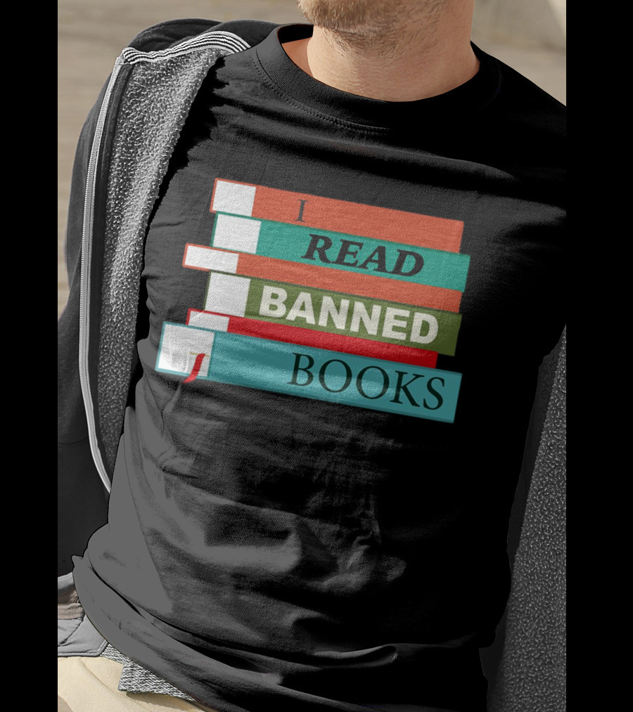 I Read Banned Books Stacked Colorful Titles T-Shirt