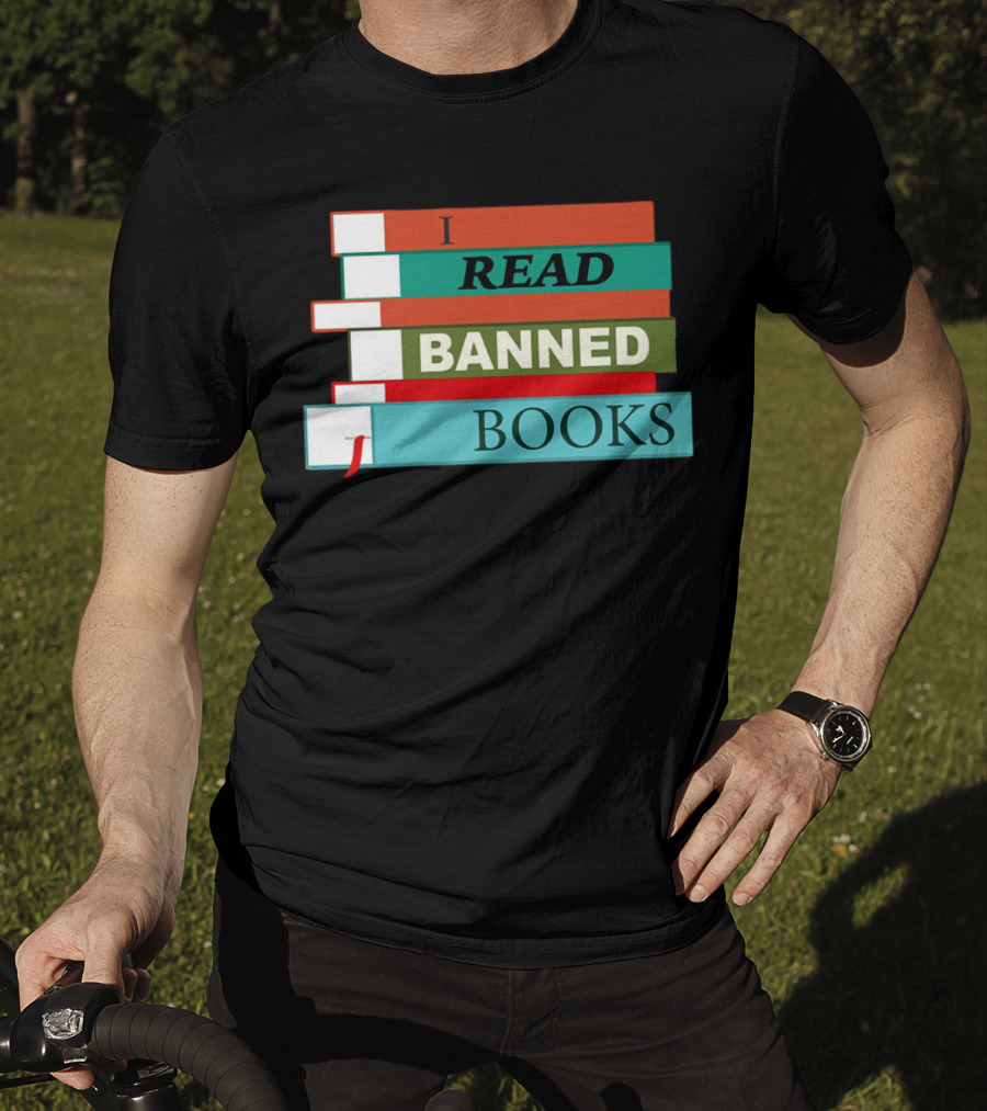 I Read Banned Books Stacked Colorful Titles T-Shirt