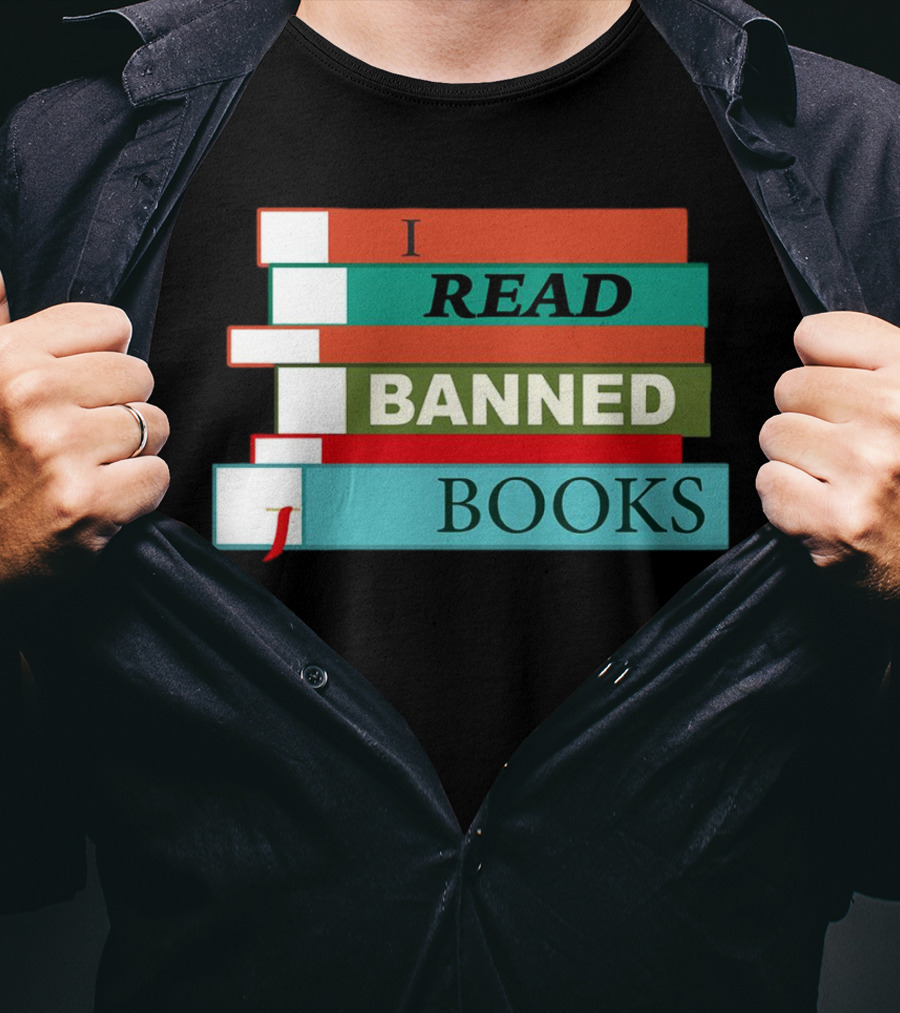 I Read Banned Books Stacked Colorful Titles T-Shirt