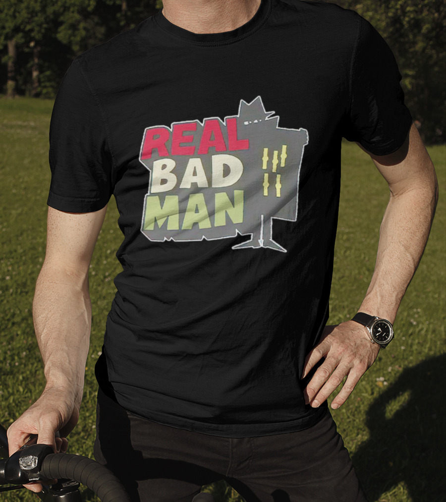 Real Bad Man With Iconic Silhouette And Stripes T-Shirt