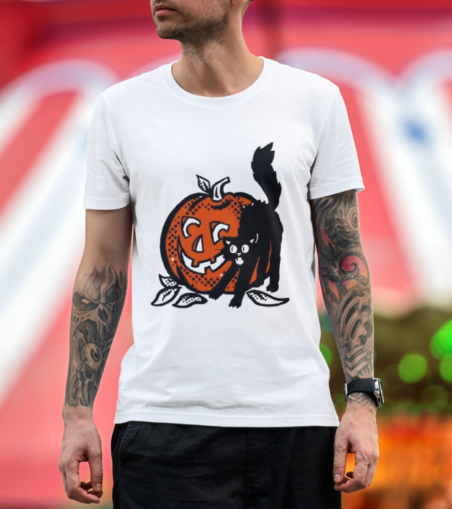 Vintage Halloween Pumpkin and Black Cat T-Shirt