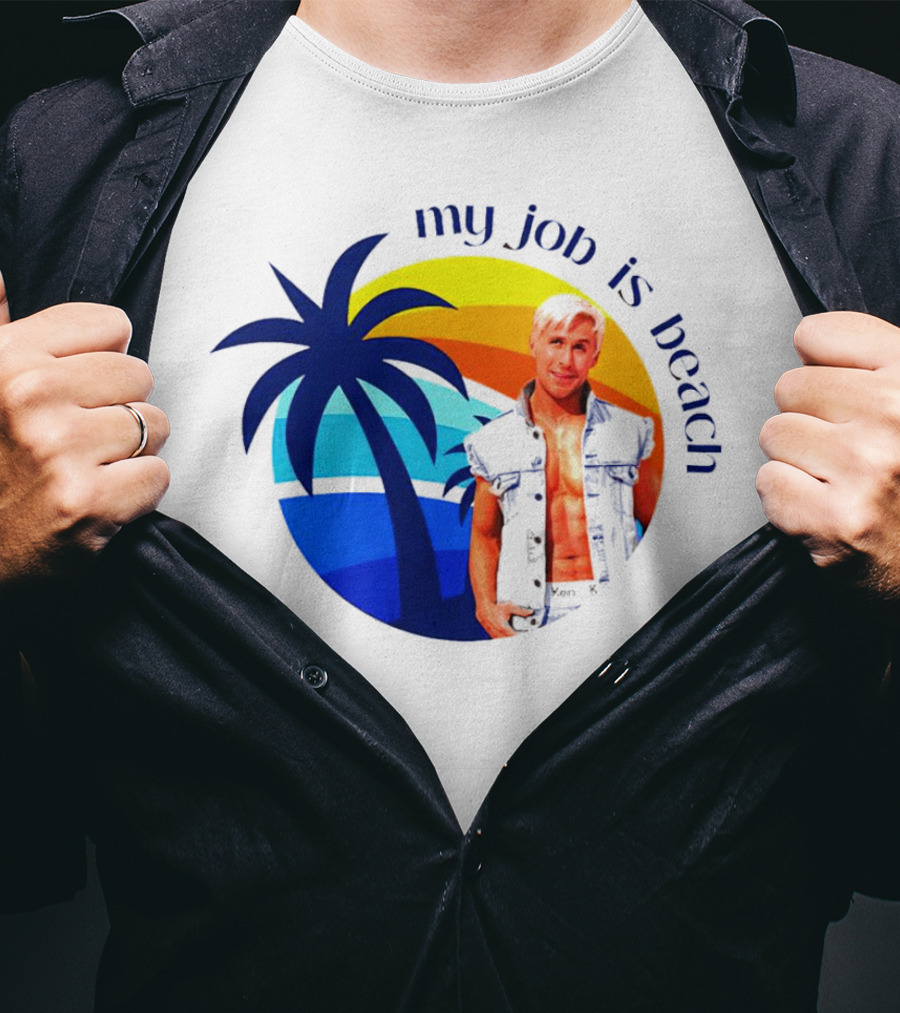 Barbie My Job Is Beach Ken Sunset Palm Tree T-Shirt