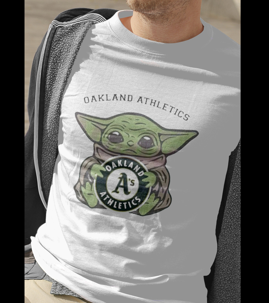 Oakland Athletics Baby Yoda Holding Team Emblem T-Shirt