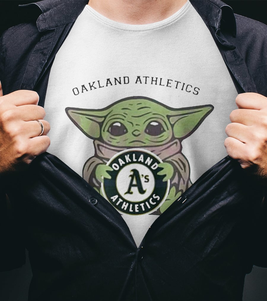 Oakland Athletics Baby Yoda Holding Team Emblem T-Shirt