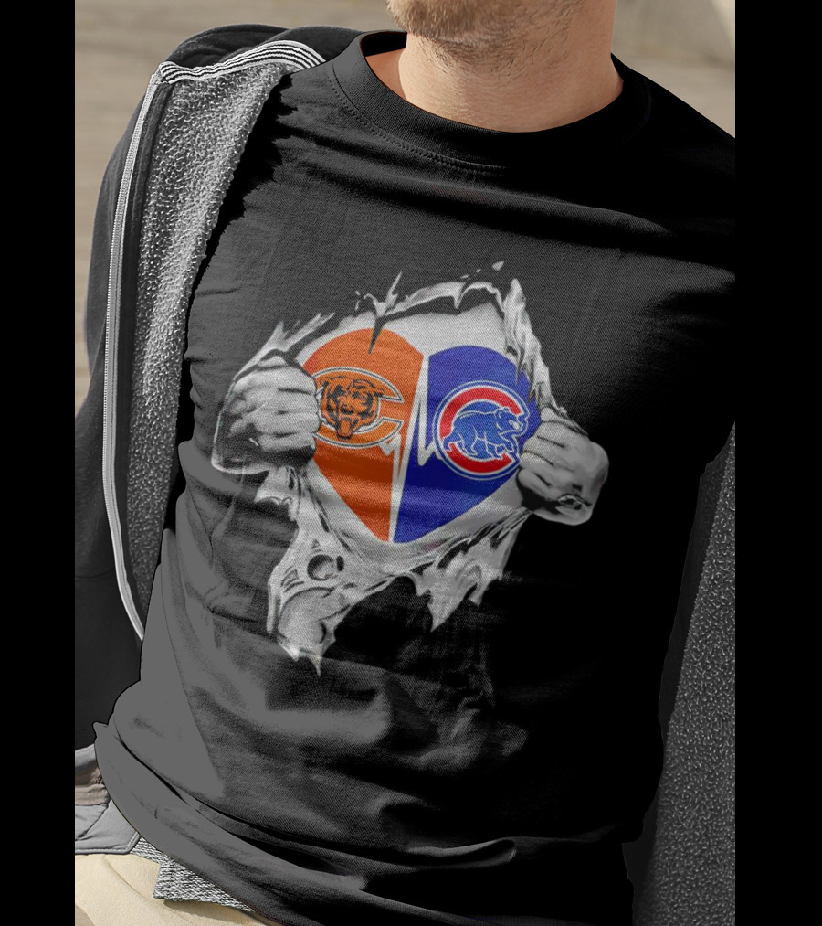Chicago Bears Cubs Heart Burst T-Shirt