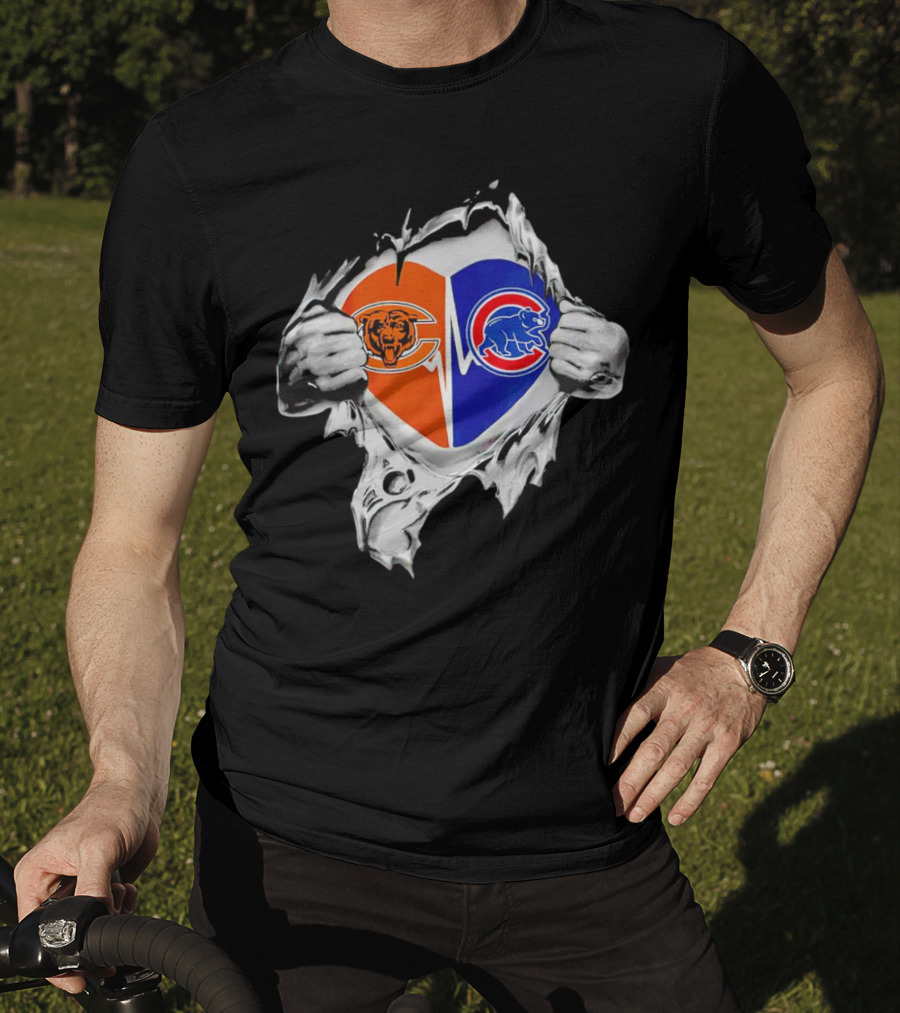 Chicago Bears Cubs Heart Burst T-Shirt