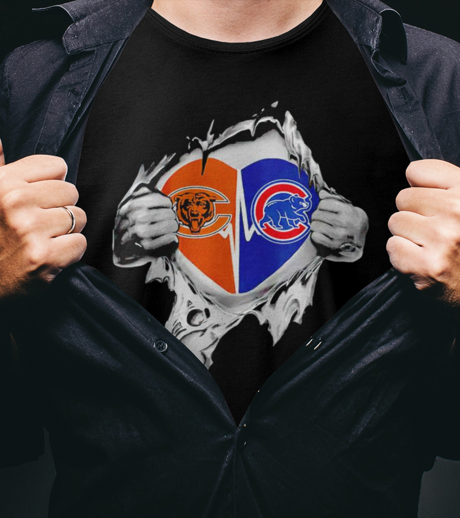 Chicago Bears Cubs Heart Burst T-Shirt