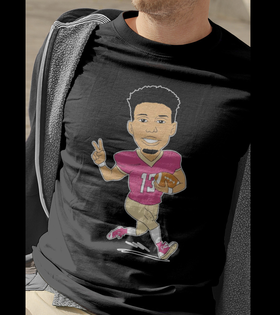 Jordan Travis Cartoon Character Football Peace Sign T-Shirt