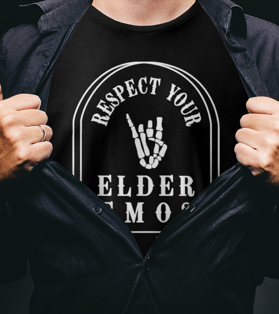 RESPECT YOUR ELDER EMOS Skeleton Hand Gesture T-Shirt