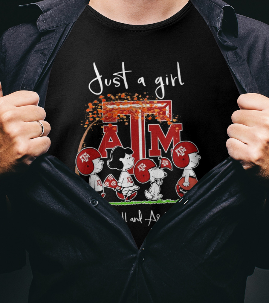 Just A Girl Who Loves Fall And Texas A&M Aggies With Peanuts Characters T-Shirt