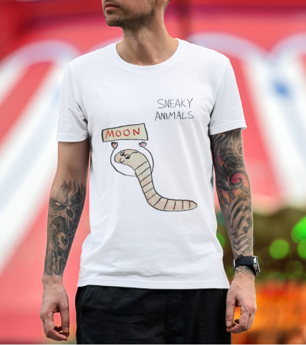 Premium T-Shirt: Sneaky Animals Moon Worm Holding Sign T-Shirt Sneaky Animals Moon Worm Holding Sign T-Shirt