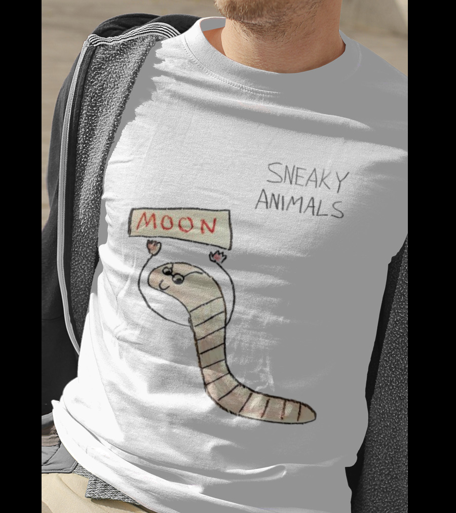 Sneaky Animals Moon Worm Holding Sign T-Shirt