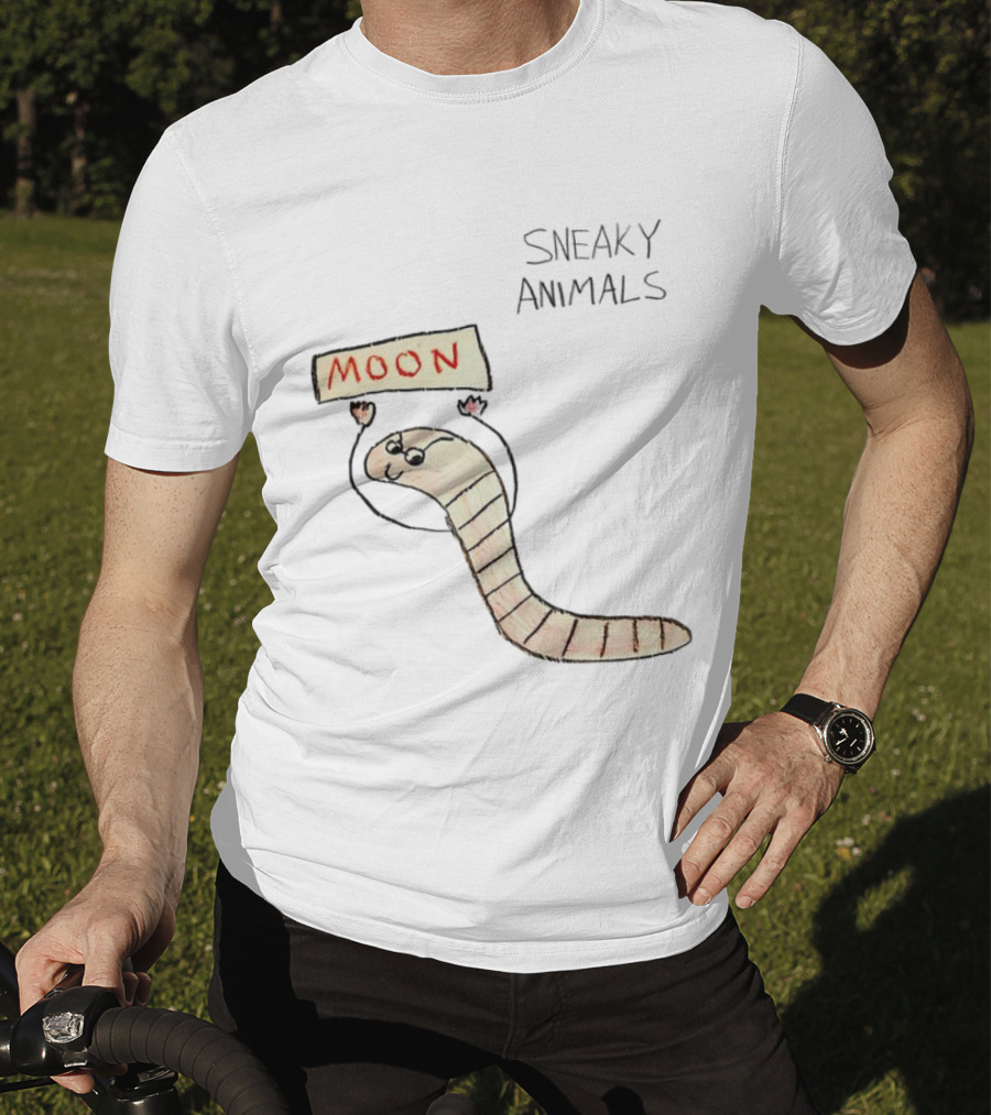 Sneaky Animals Moon Worm Holding Sign T-Shirt