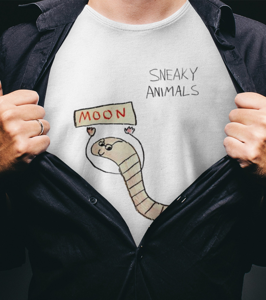 Sneaky Animals Moon Worm Holding Sign T-Shirt