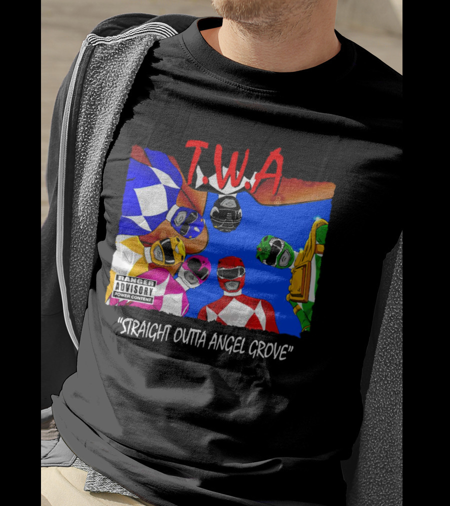 T.W.A Mighty Morphin Power Rangers Straight Outta Angel Grove Ranger Advisory Power Content T-Shirt