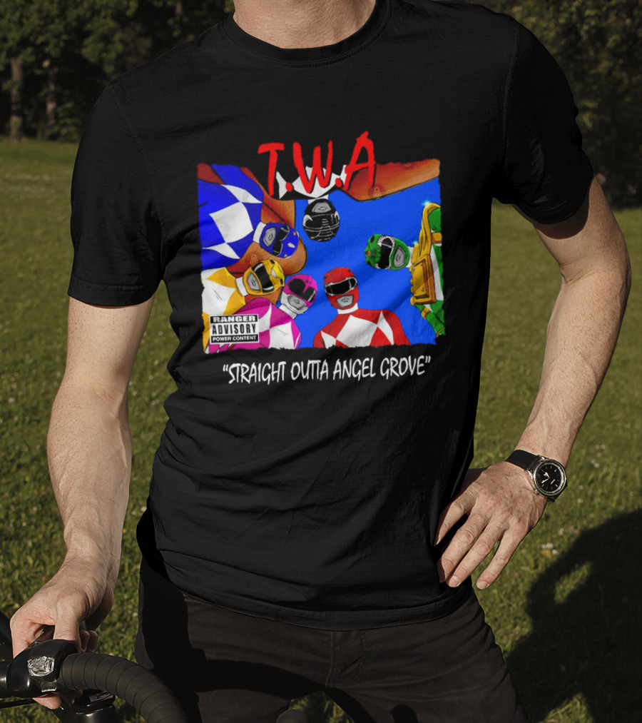 T.W.A Mighty Morphin Power Rangers Straight Outta Angel Grove Ranger Advisory Power Content T-Shirt