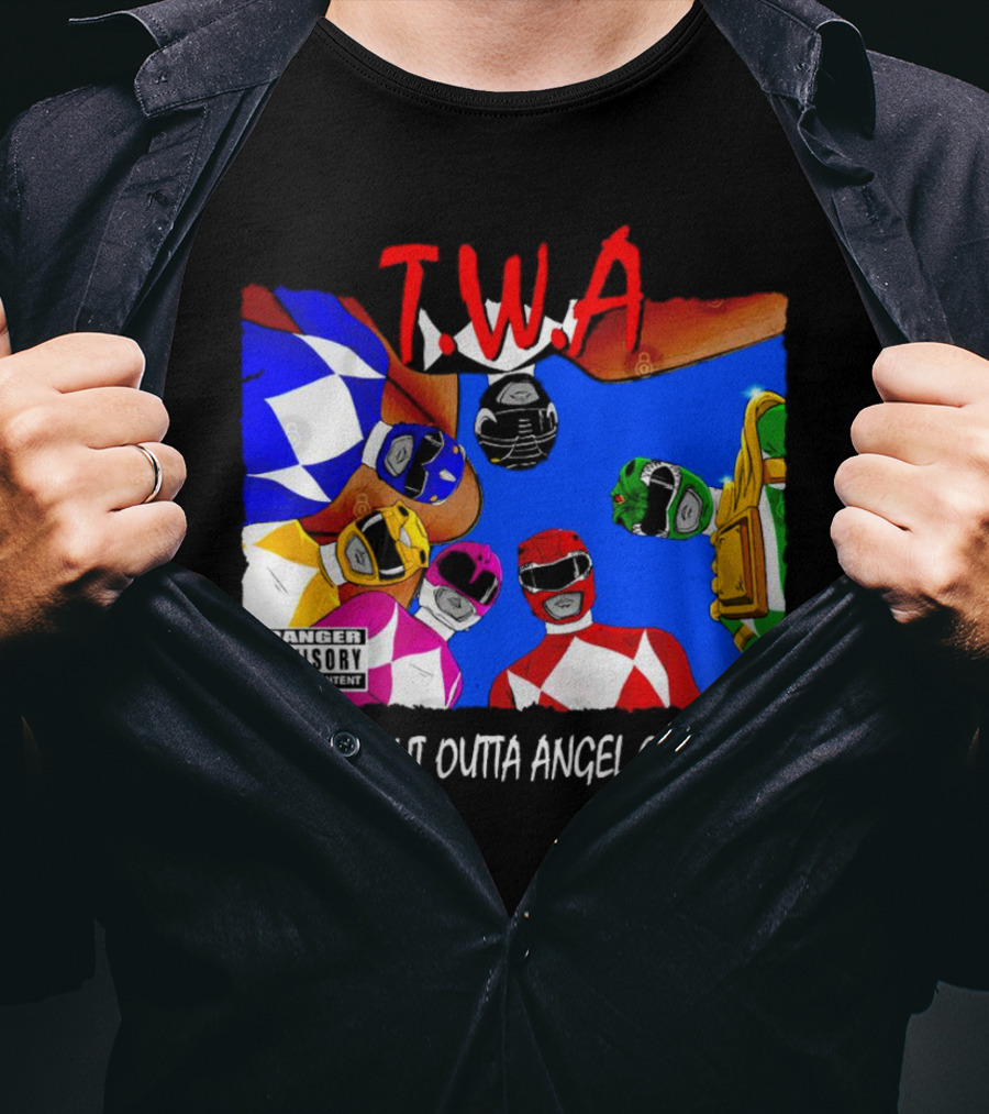 T.W.A Mighty Morphin Power Rangers Straight Outta Angel Grove Ranger Advisory Power Content T-Shirt