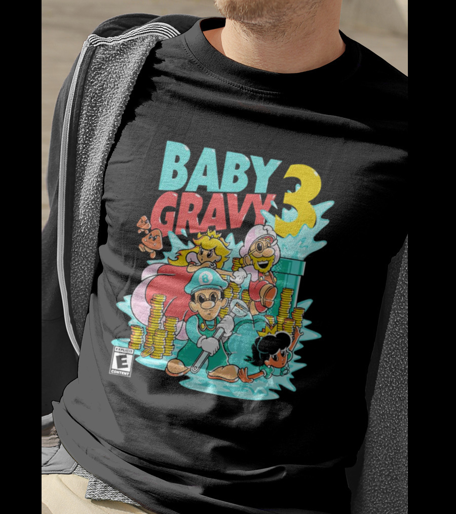 Baby Gravy 3 Bros Funny Mario Parody Explicit Content T-Shirt
