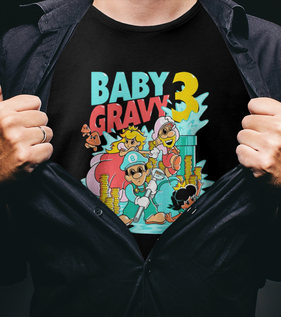 Baby Gravy 3 Bros Funny Mario Parody Explicit Content T-Shirt