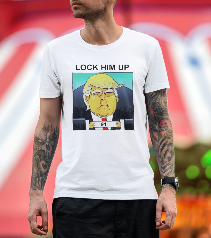 LOCK HIM UP Donald Trump Cartoon Image 91 Mugshot T-Shirt