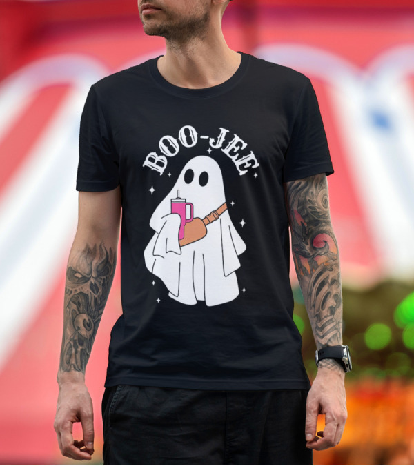 Premium T-Shirt: BOO-JEE Ghost with Drink Halloween T-Shirt BOO-JEE Ghost with Drink Halloween T-Shirt