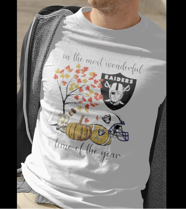 In The Most Wonderful Time Of The Year Raiders Football Thanksgiving Celebration With Autumn Leaves And Pumpkin T-Shirt