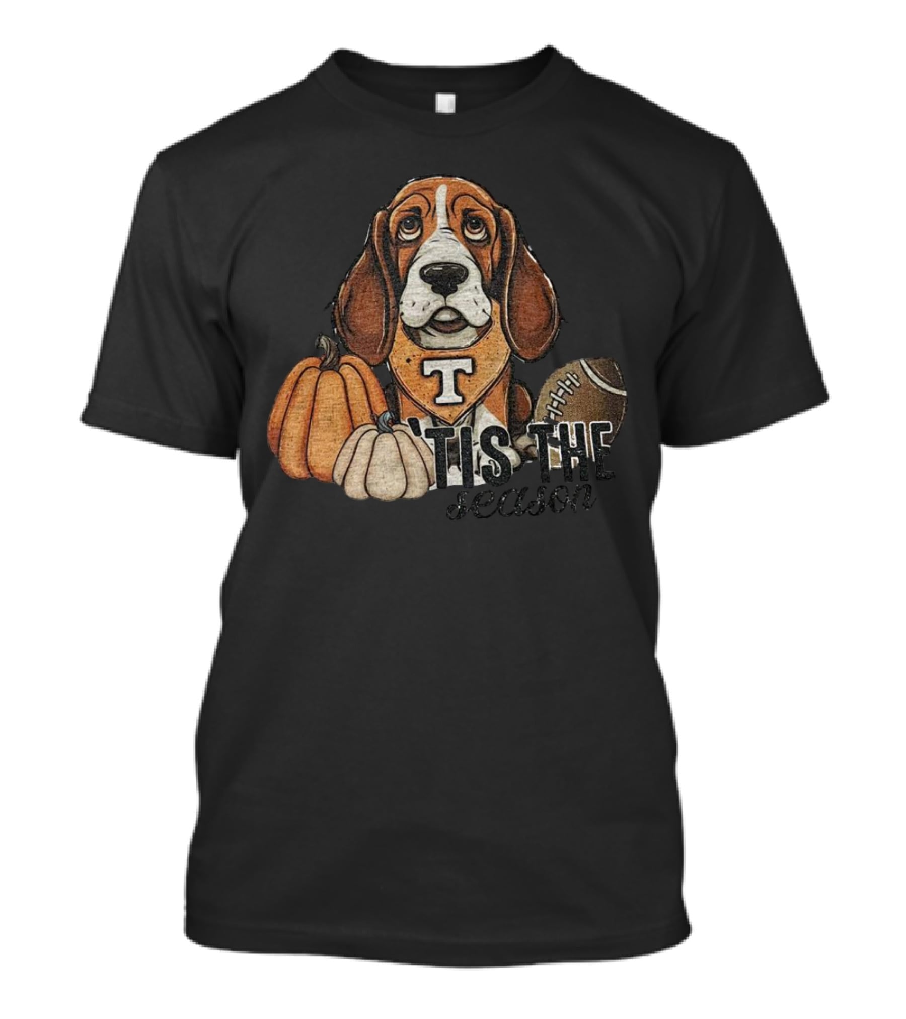 Tennessee Volunteers Football Dog With Pumpkins ’Tis The Season T-Shirt