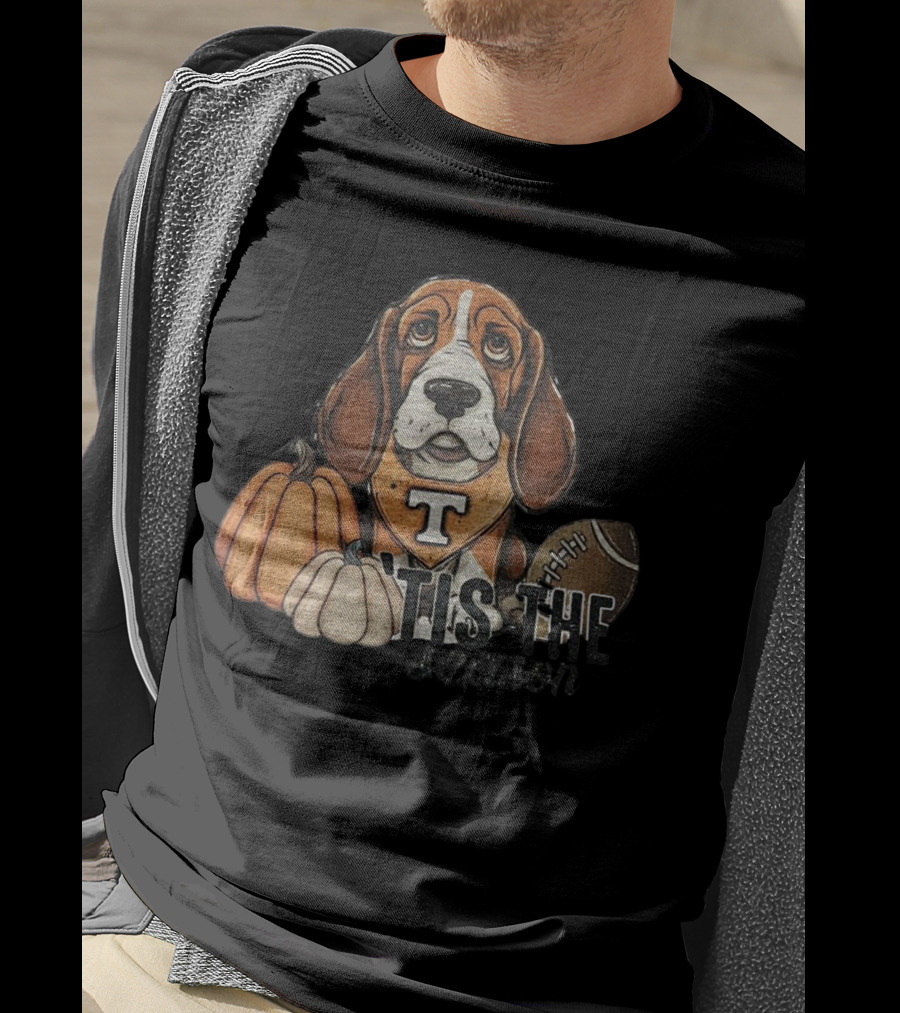 Tennessee Volunteers Football Dog With Pumpkins ’Tis The Season T-Shirt