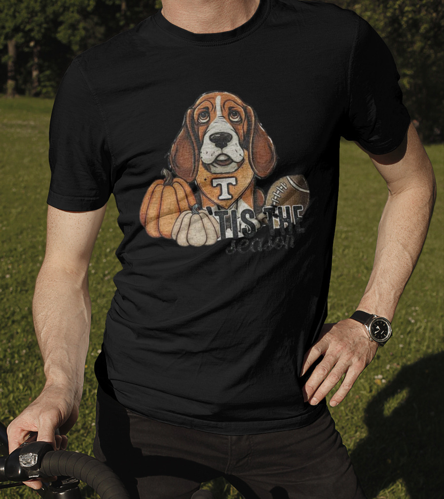 Tennessee Volunteers Football Dog With Pumpkins ’Tis The Season T-Shirt
