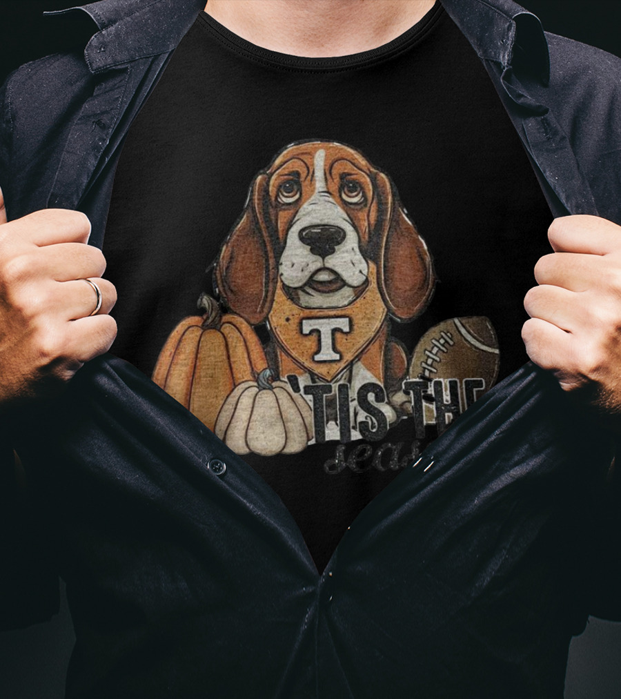 Tennessee Volunteers Football Dog With Pumpkins ’Tis The Season T-Shirt